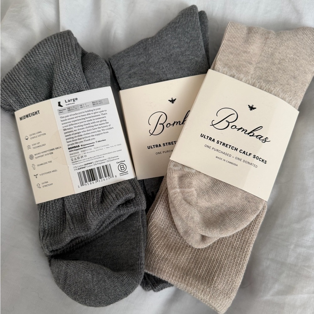 Bombas Men's Ultra Stretch Calf Socks - Dark Gray and Light Tan 1 tan 2 gray